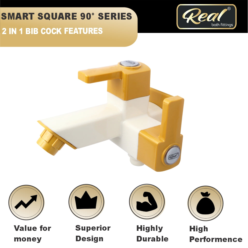 Real PTMT 2 IN 1 Bib Cok With Flange Tap with Flange Smart Square 90 Degree Angle