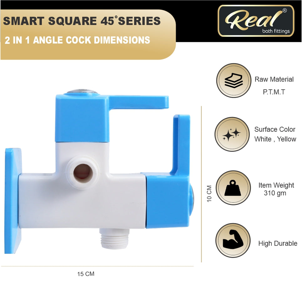 Real PTMT 2 In 1 Angle Cock Tap with Flange Smart Square 45 Degree Angle