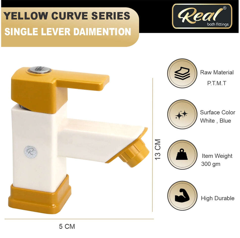 Real PTMT Single Lever Basin Mixer Tap with Flange Smart Square 90 Degree Angle