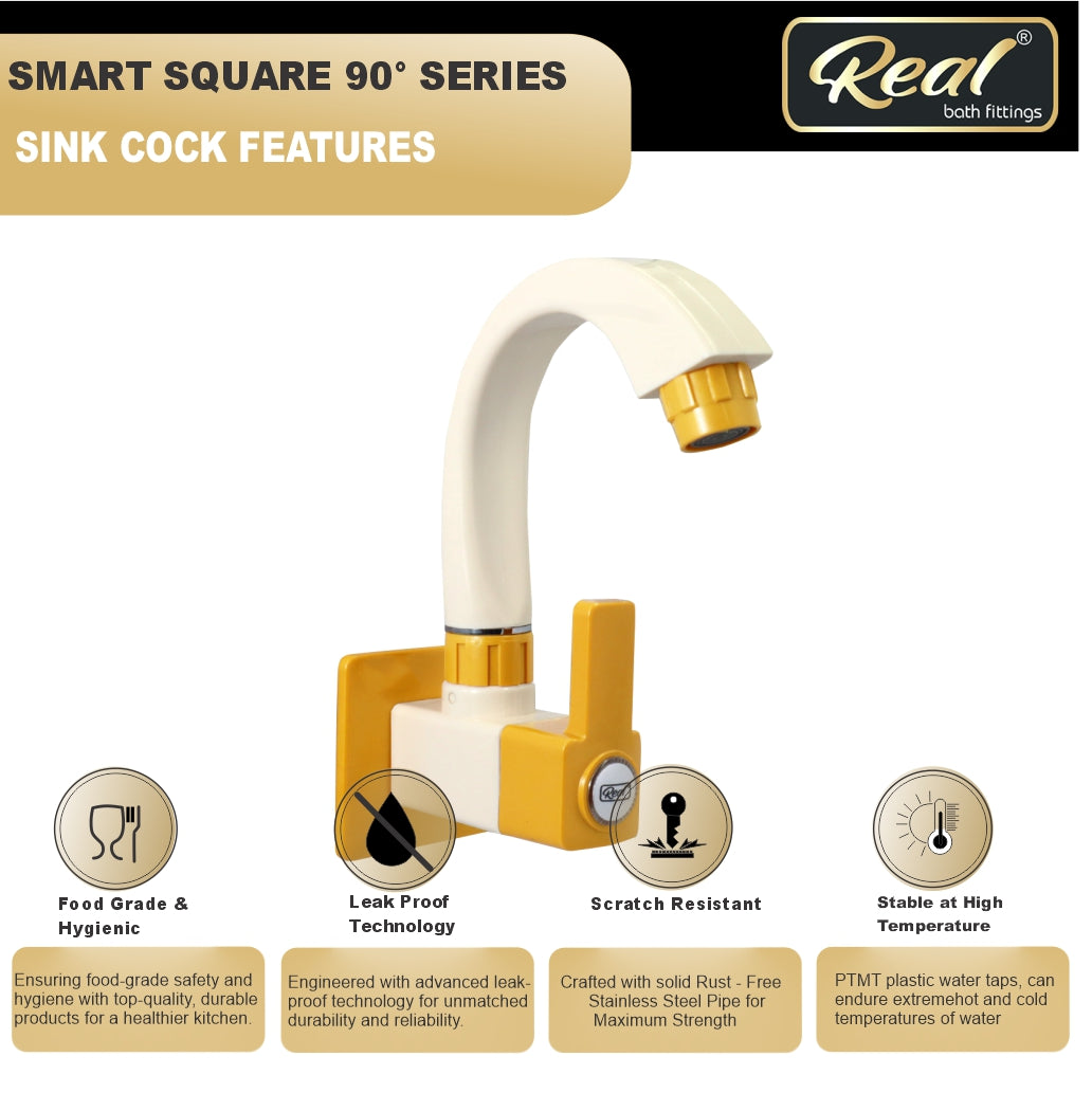 Real PTMT Single Lever Basin Mixer Tap with Flange Smart Square 90 Degree Angle