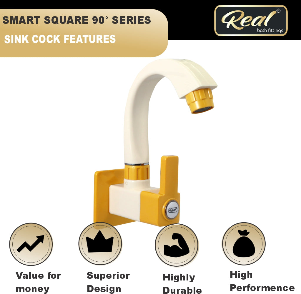 Real PTMT Single Lever Basin Mixer Tap with Flange Smart Square 90 Degree Angle